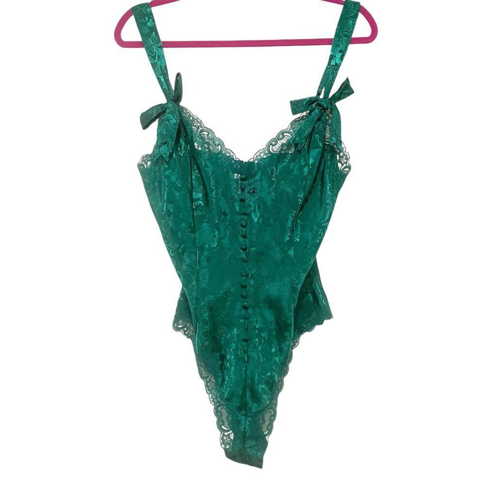 Womens VS Vintage Green Lace Teddy Bodysuit Bow Details M Dainty Feminine Retro